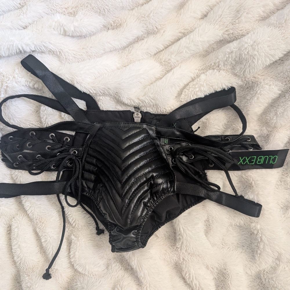 NWT: Club Exx/DollsKill Rude Awakening Black Lace-up Booty Shorts